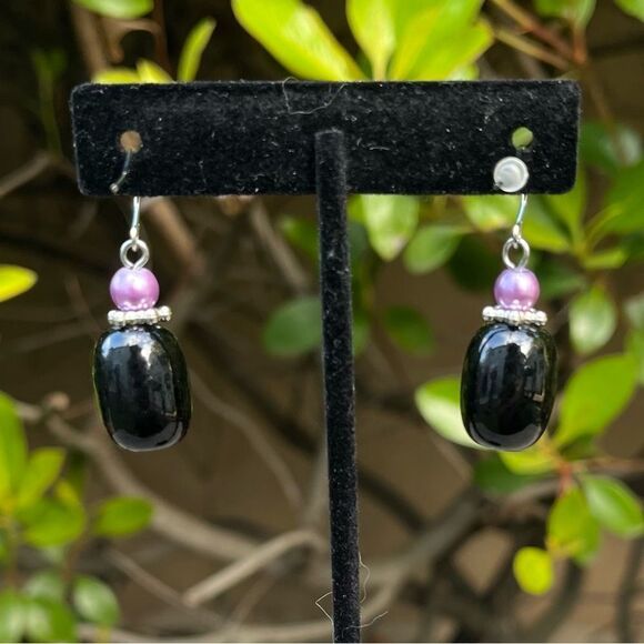 New Hand Painted Ghost Charm Black and Purple Dangle Halloween Earrings - Picture 2 of 3